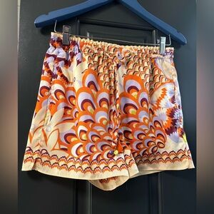 Zara Satin Style Shorts Orange Purple Disco Print Size XS